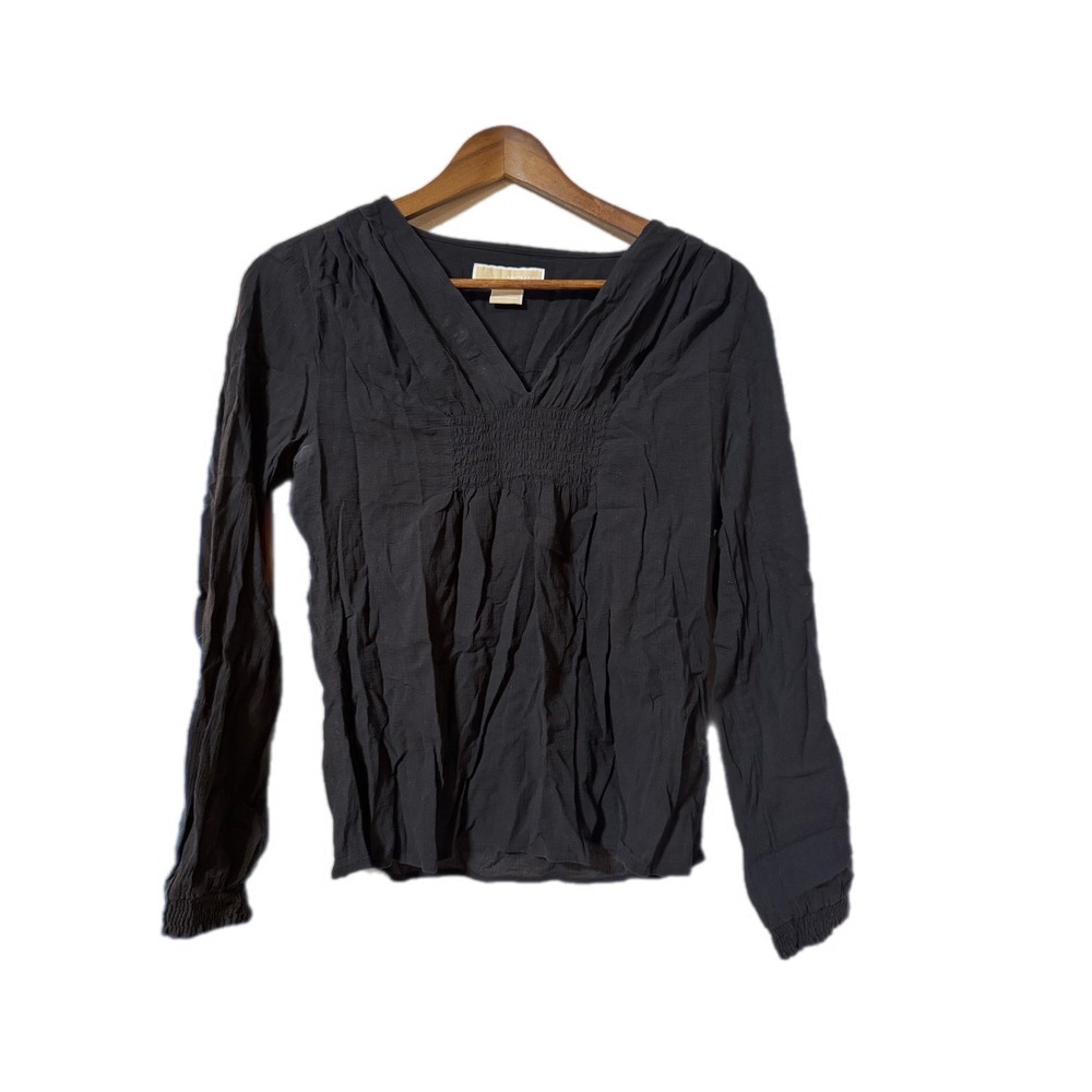 Michael Michael Kors Blouse Womens P/M‎ Black Excellent Smocked Cotton Gauze Top